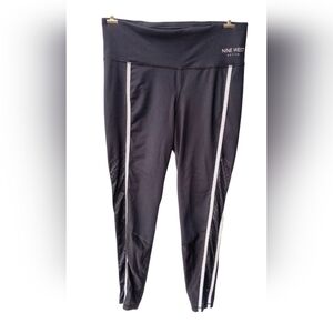 Nine West Active Black & White Yoga Athletic Leggings Reflective Stripes L